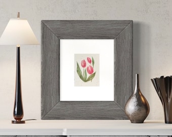 Oryginalny obraz akwarelowy przedstawiający tulipana, sztuka kwiatowa (4,25" x 5,5")