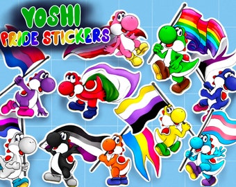 Yoshi PRIDE 3” vinyl stickers - Various Flags