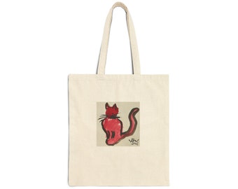 Cotton Canvas Red Cat Tote Bag