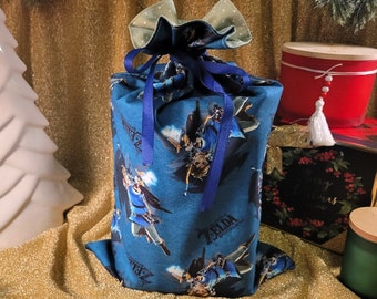 Large Reusable Gift Bag 100% cotton with ribbon closure, eco-friendly gift wrap