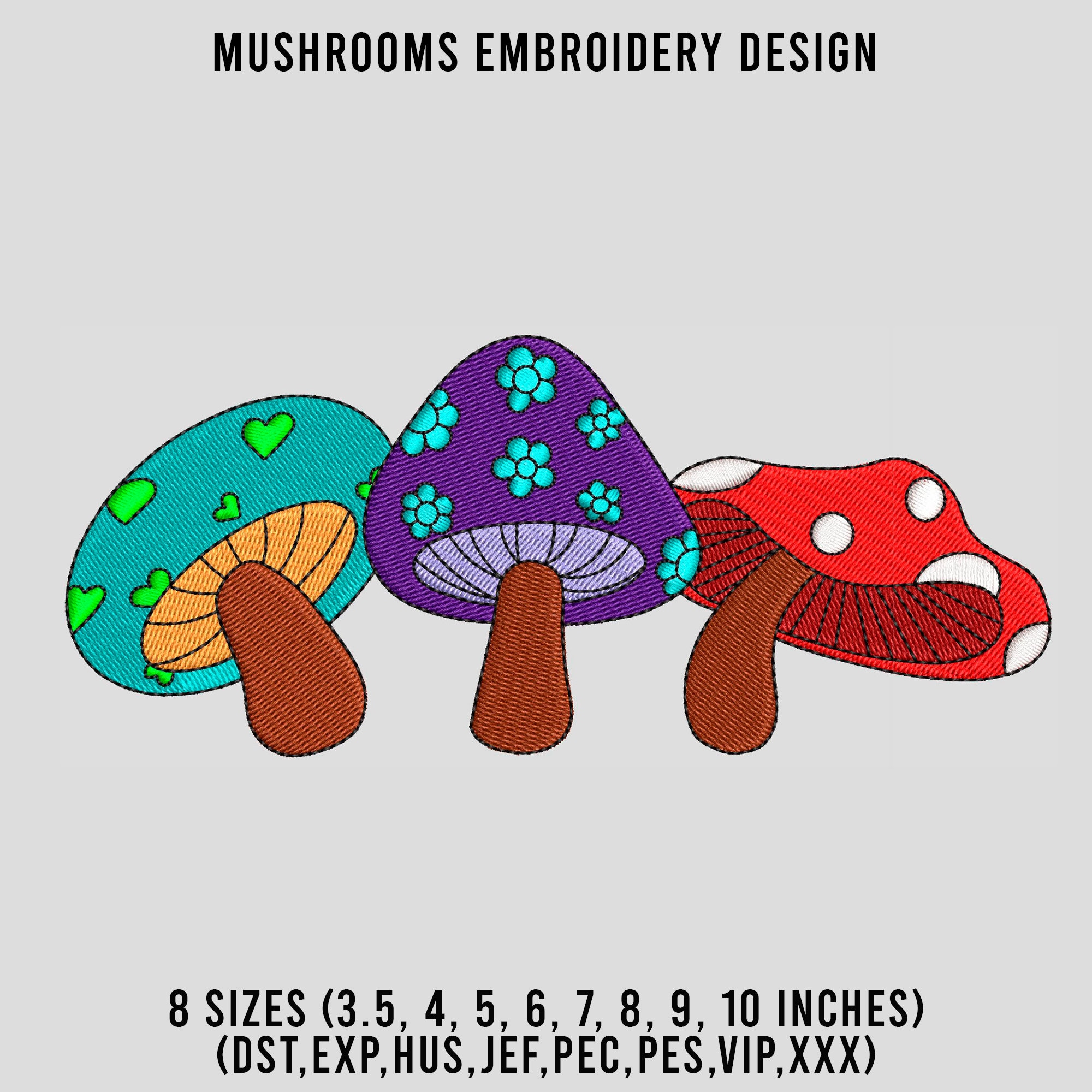 Mushrooms Embroidery Design File Machine Embroidery Etsy