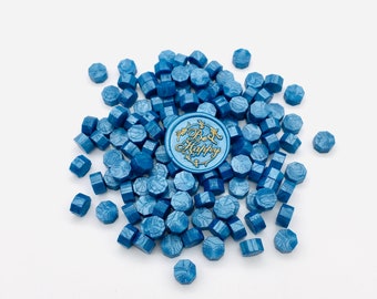 100 perline di ceralacca metallizzata blu azzurro per decorazioni di inviti, buste, regali e timbri per matrimoni #72