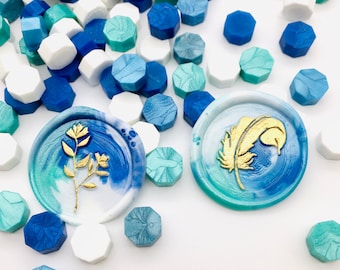 100 perline di ceralacca Blue Lagoon Mix per inviti, buste, decorazioni, regali, matrimoni, timbri, artigianato, sigilli di ceralacca