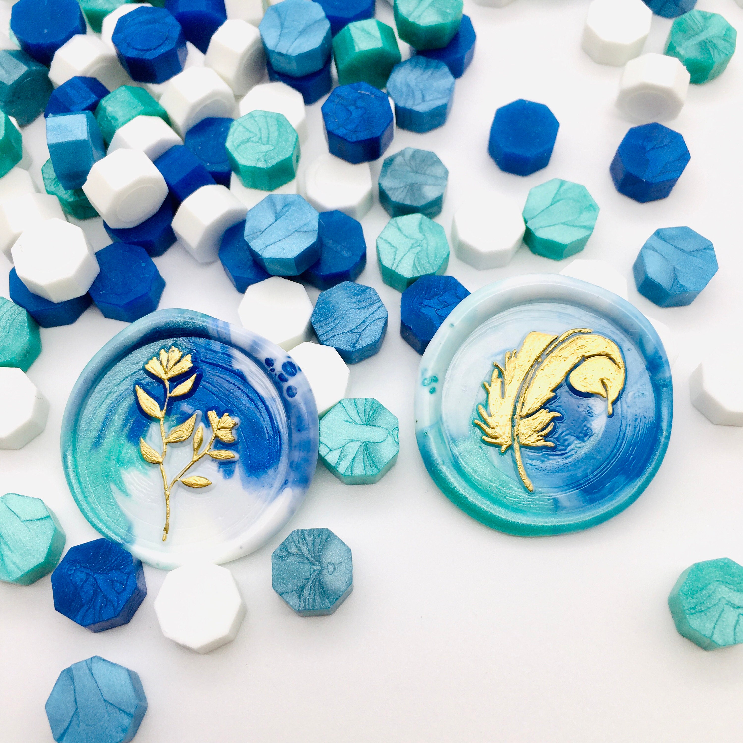 Mixed Wax Seal Beads, Blue and Silver Wax Beads
