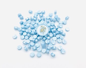 100 perline di ceralacca azzurra per inviti, buste, decorazioni, regali, timbratura per matrimoni.