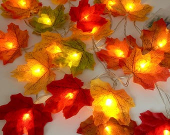 Autumn Home Decor Leaf Garland LED Fairy Lights Fall Halloween Party Fireplace Wall Bedroom Seasonal Decoration