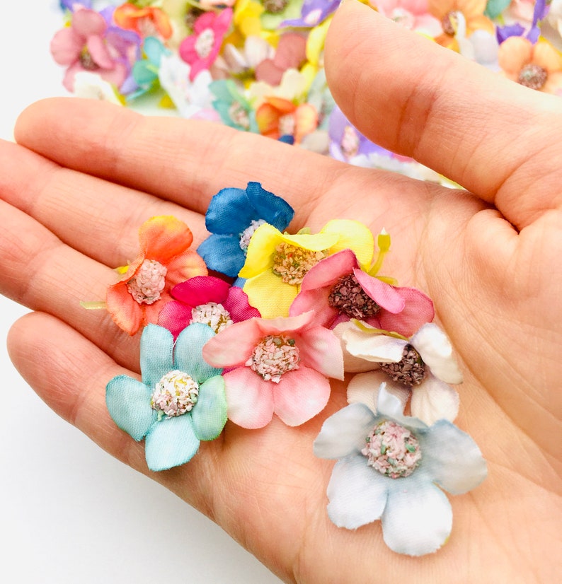 50 pcs Artificial Flower Heads Mini Daisy Silk Fabric Flowers Craft Home Party Decorations Scrapbooking Wreath Making Wedding Tiny Blossoms image 2