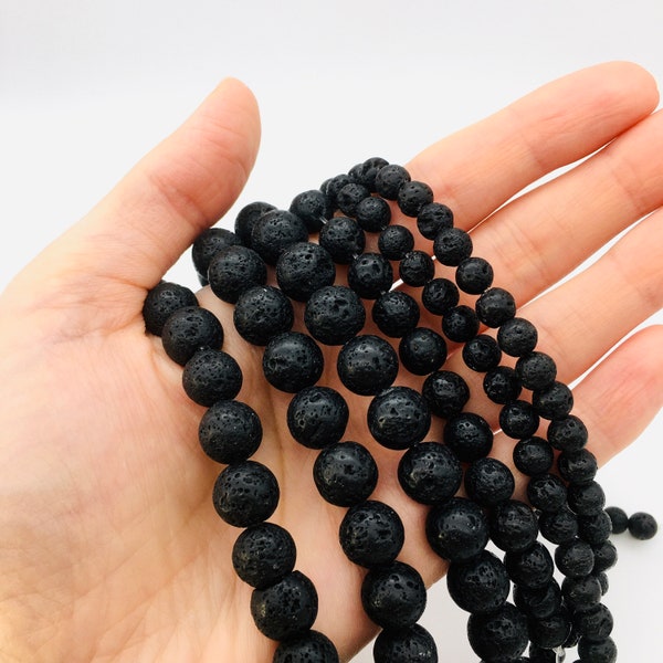 Natural Stone Black Lava Beads 6, 8, 10mm High Quality For Jewellery Making Volcanic Rock Bracelet Beads Essential Oil Diffuser