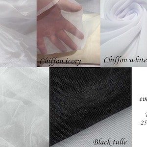 Luneville embroidery kit 19 pcs fabric for embroidering: organza, chiffon, tulle 25 x 25 cm / Materials for tambour embroidery white, black