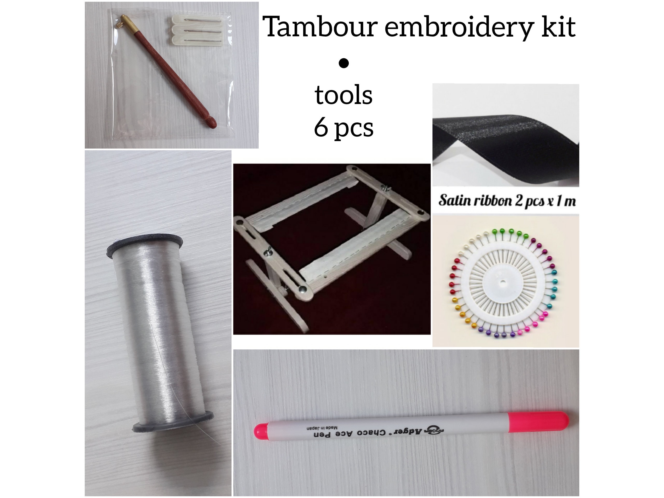 Tambour Embroidery Kit 6 Pcs: Frame 20 30 Cm, Luneville Hook 3