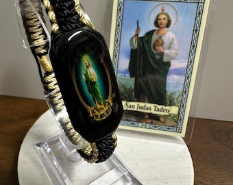 San Judas Tadeo pulsera tejida a mano~Handmade bracelet with Saint Jude