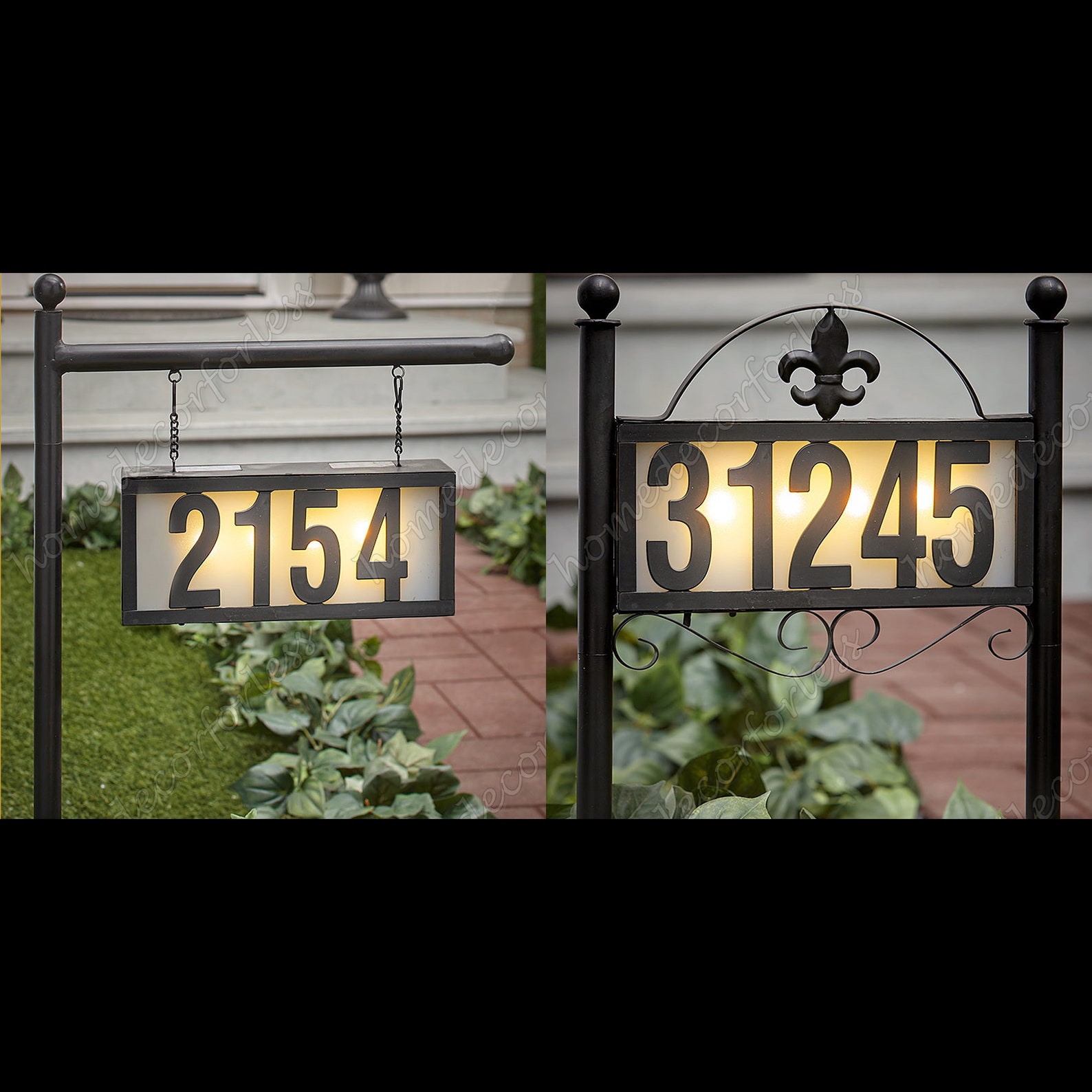 Solar Address Sign Yard Stake Scrolled Lighted House Number Etsy