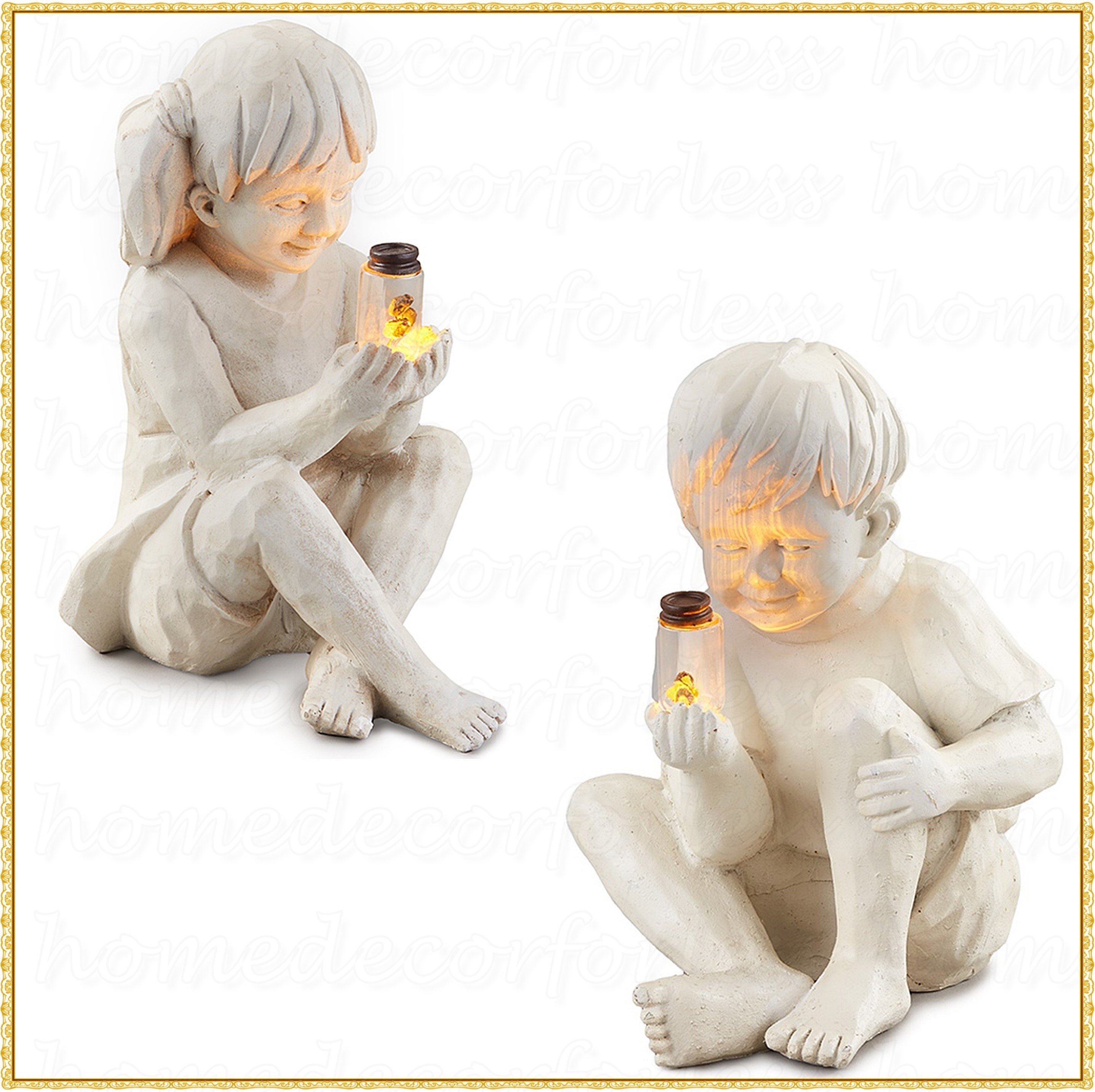 Solar Lighted Firefly Jar Light Boy or Girl Garden Children Sculptures 