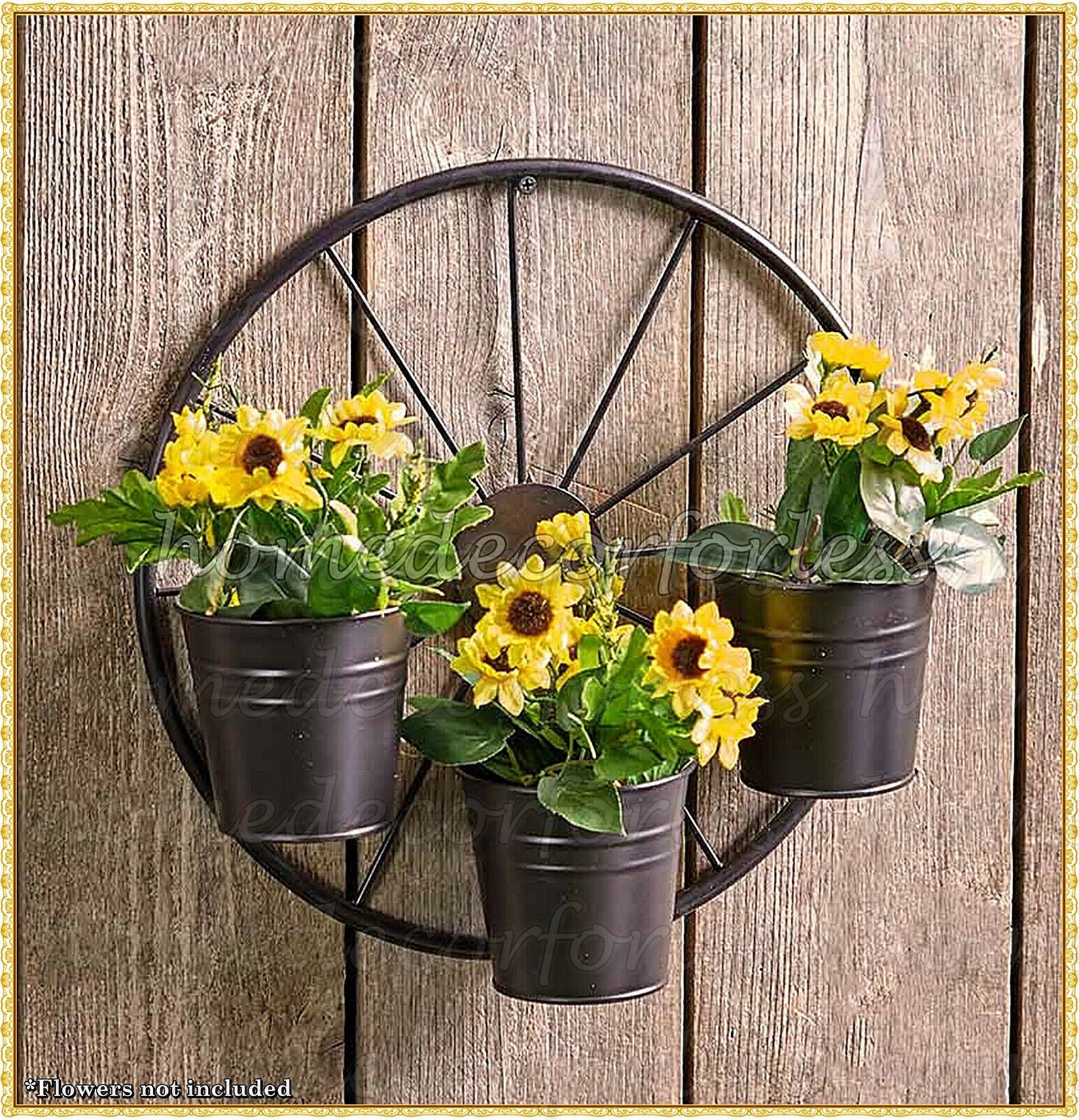 Metal Wagon Wheel Planter Hanging Pot Fence Patio Outdoor Etsy