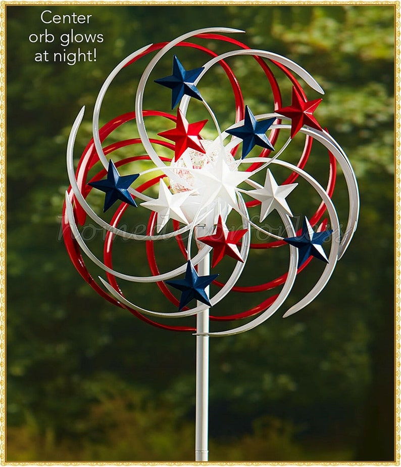 Solar Patriotic Wind Spinner Garden Stake Outdoor Etsy