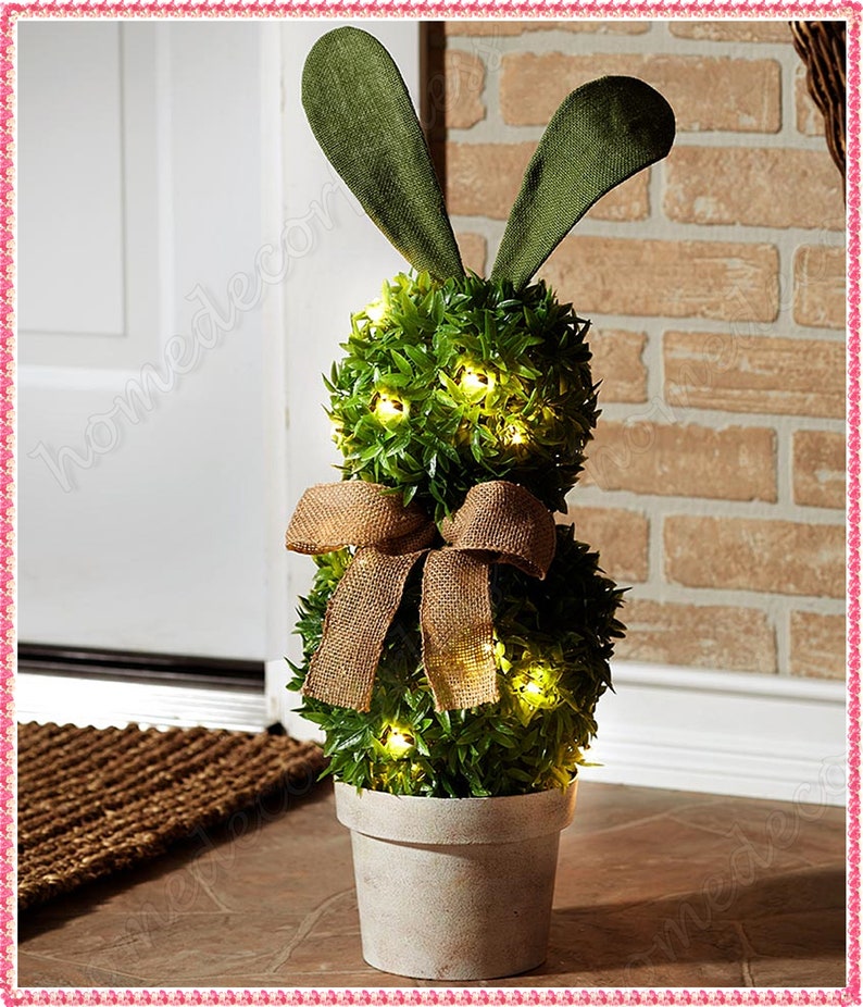 Lighted Easter Bunny Rabbit Topiary Tree Greenery Spring Etsy