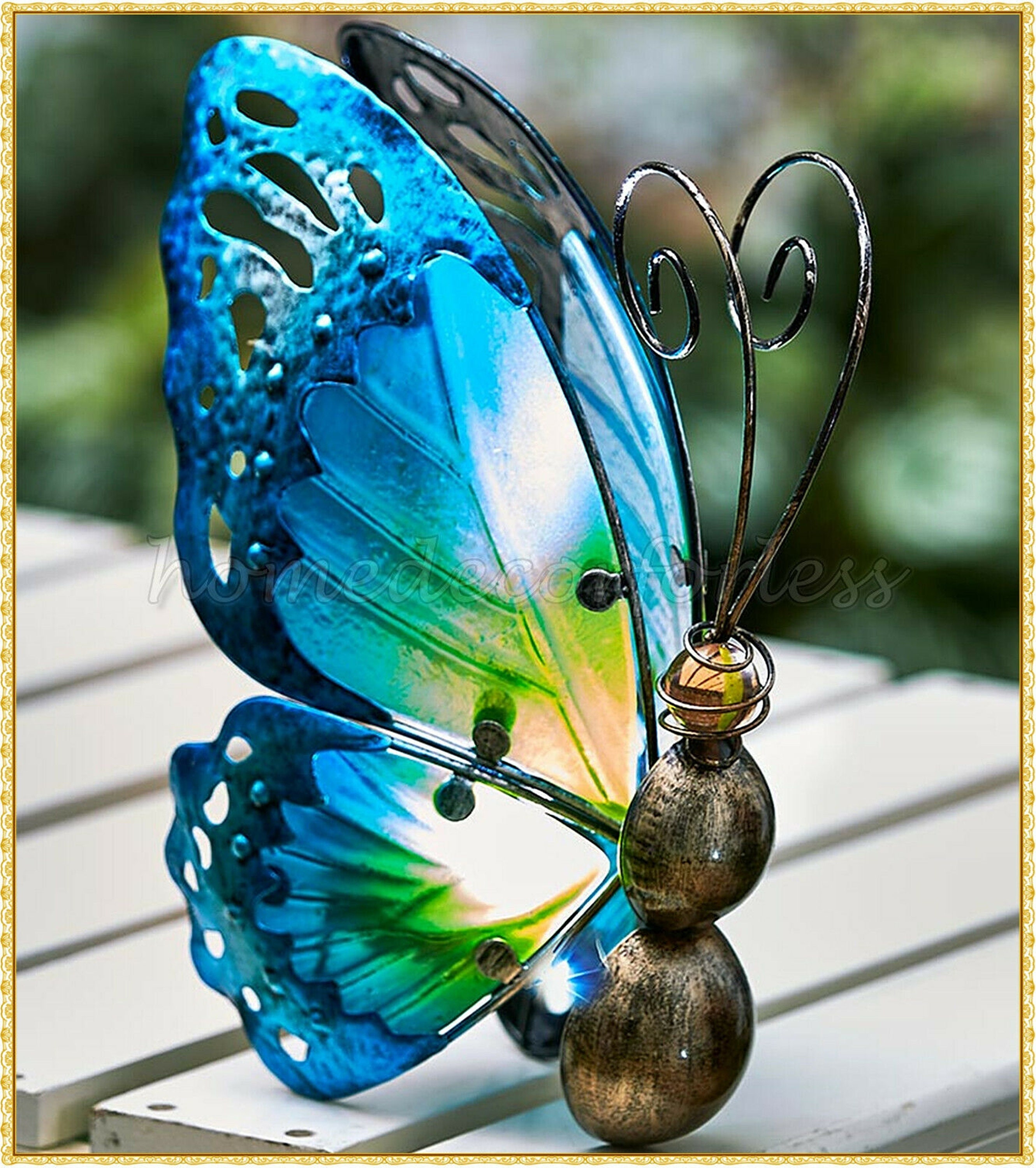 SOLAR Glass BUTTERFLY Garden SCULPTURE Garden Yard Deck Accent Etsy