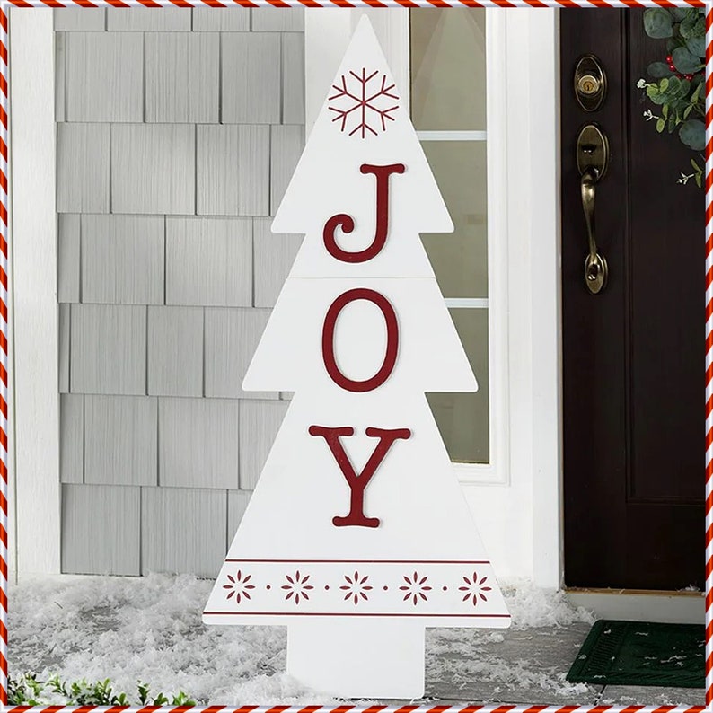 JOY Leaning Christmas Tree Porch Sign Outdoor Christmas Etsy