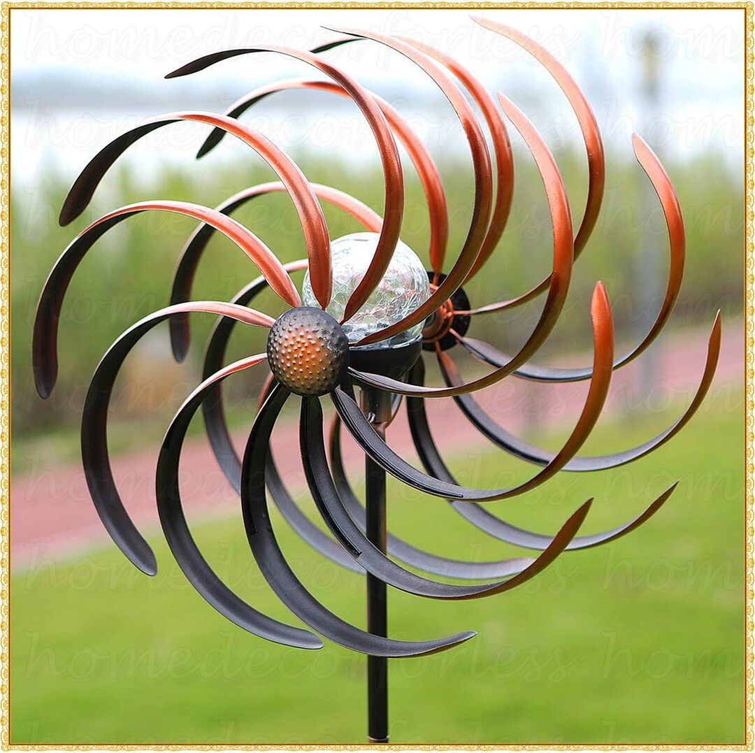 Solar Bronze Wind Spinner Garden Stake Outdoor Metal Etsy