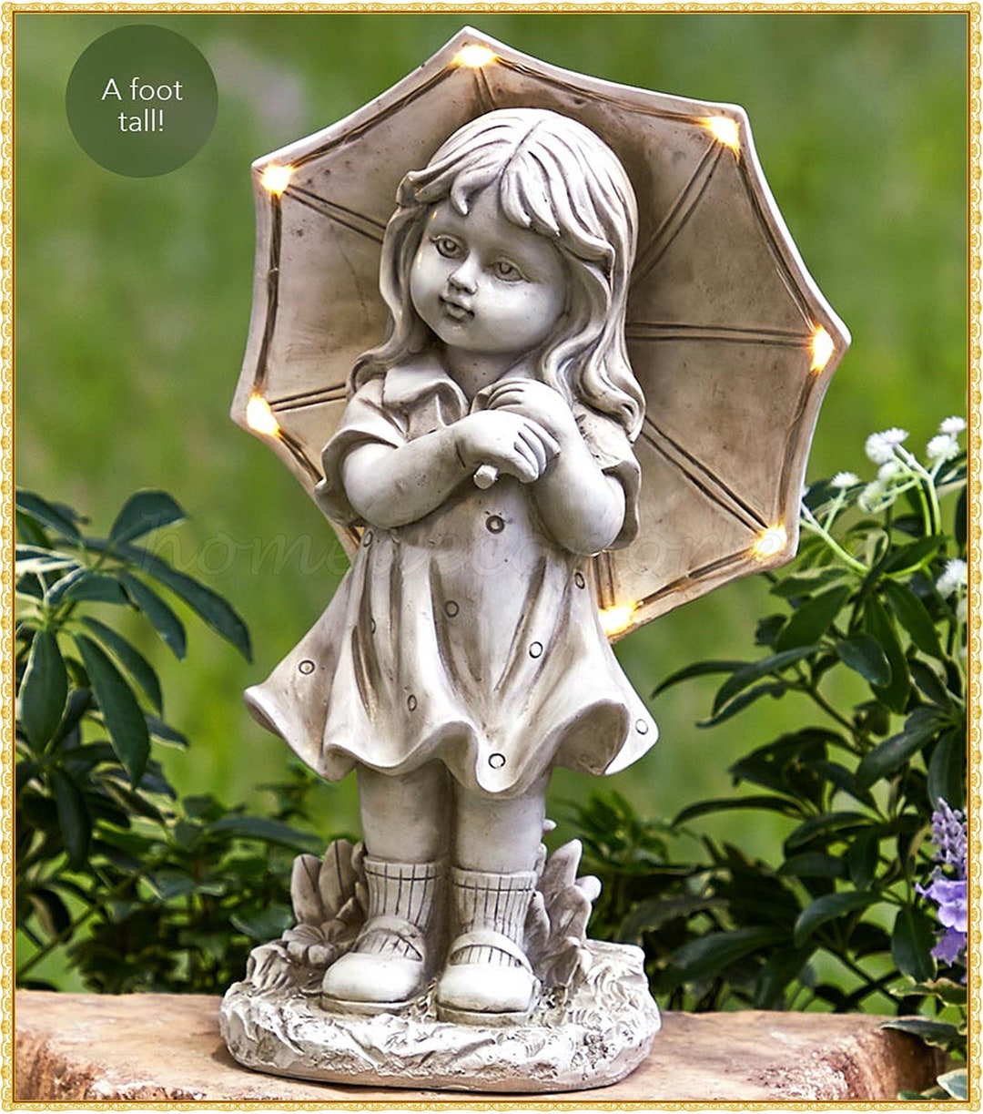 Girl W/ Solar Umbrella Garden Figurine Sculpture Outdoor Yard Etsy