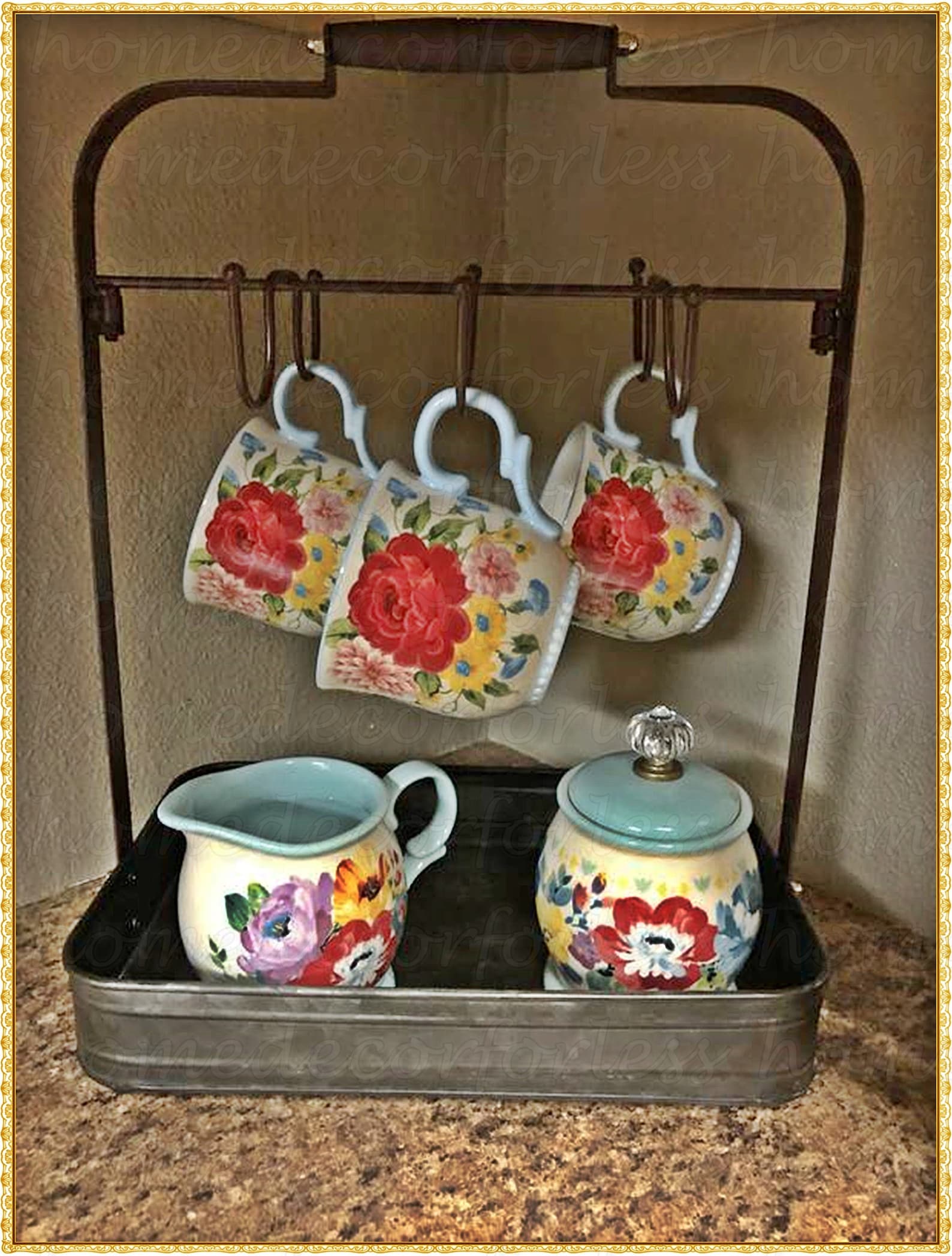 Farmhouse Coffee Mug Rack Holder With Tray Organizer Hooks Etsy