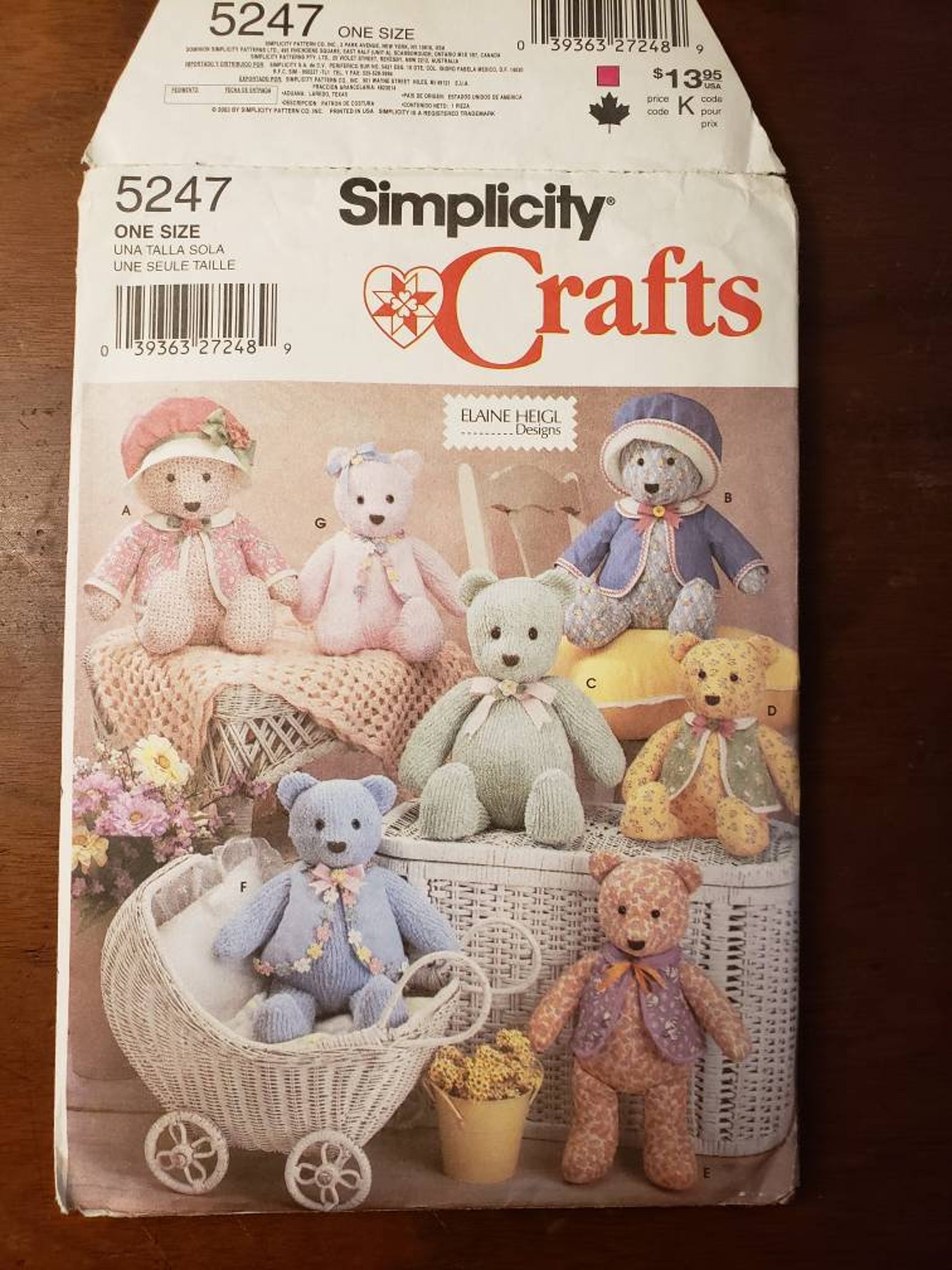 Simplicity Crafts 5247 UNCUT Fabric Bear Pattern Designed by Etsy