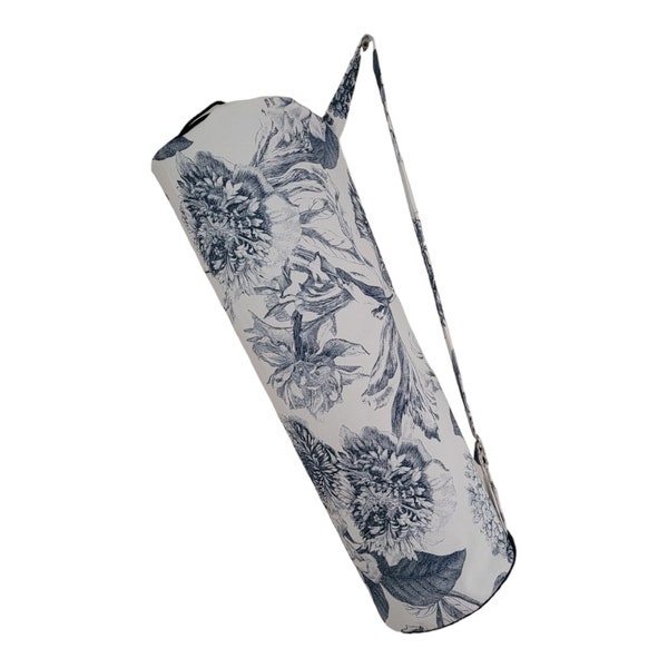 Blue and white floral yoga mat bag - Adjustable strap
