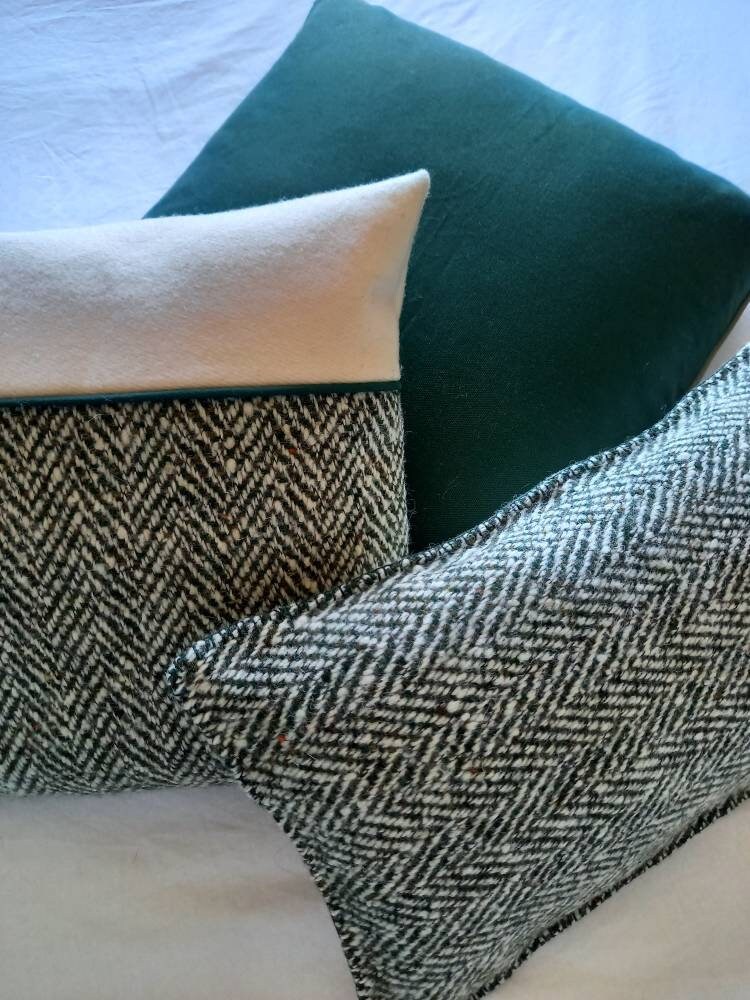 Housse de Coussin en Laine Verte et Blanche 30x50