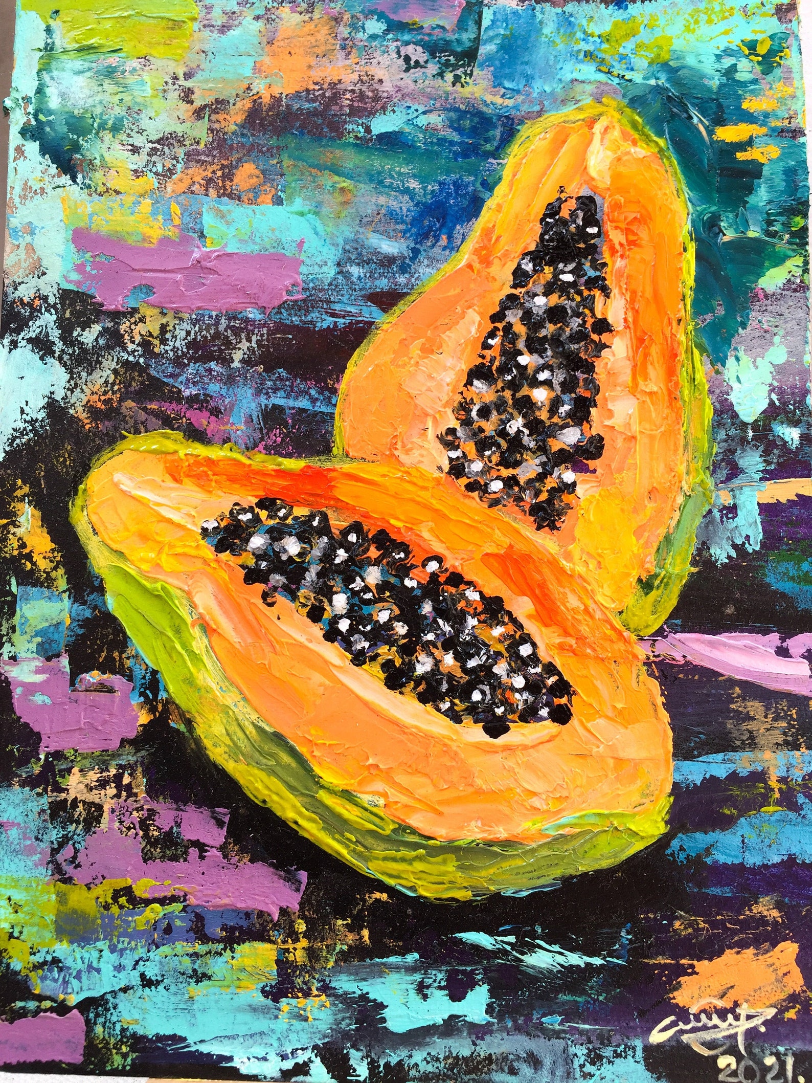 Papaya Painting Fruit Art Original Painting Impasto Papaya Art Etsy