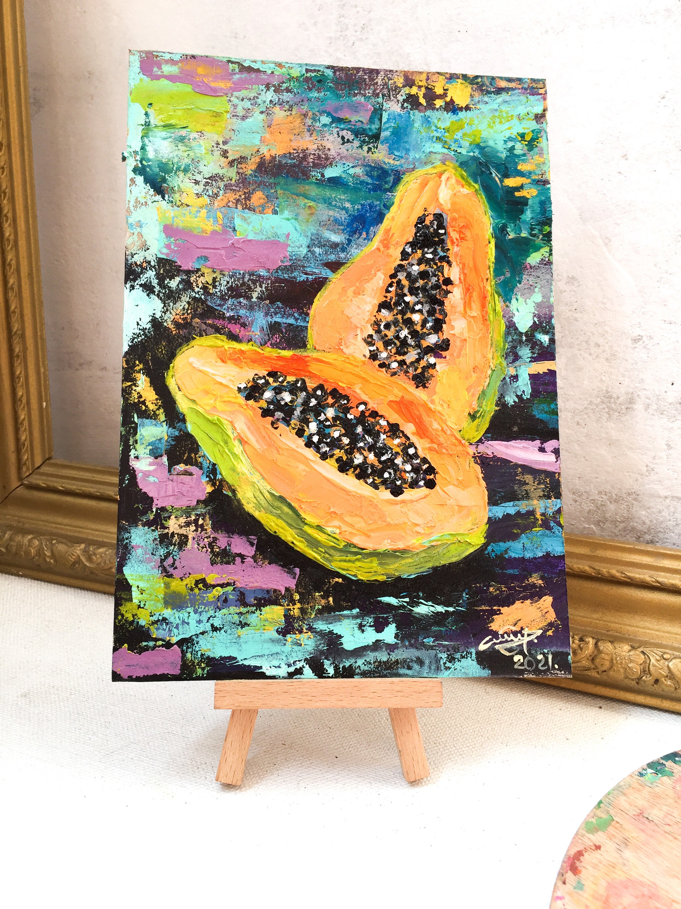 Papaya Painting Fruit Art Original Painting Impasto Papaya Art Etsy