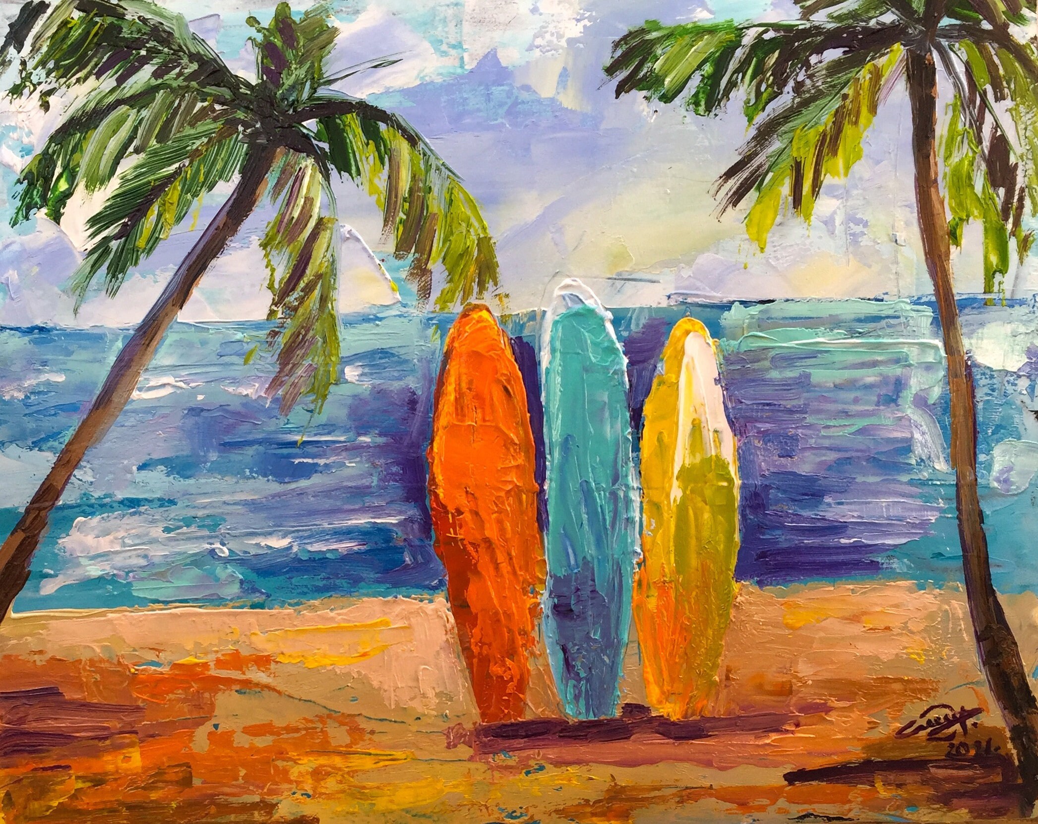 Surfboard Painting Surf Original Art Malibu Beach Art Seascape Etsy