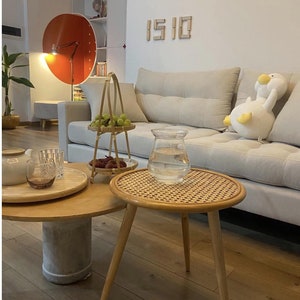 Rattan Tea Table Handmade-Bamboo Table Top_Cane Side Table Boho Vintage-Round Coffee End Table_ Table Gift