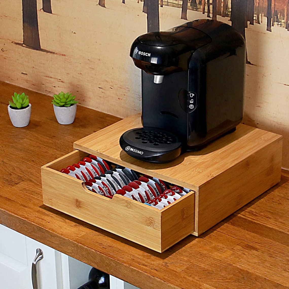 Bamboo 64 Coffee Pod Drawer Tassimo Pod Compatible Coffee Etsy