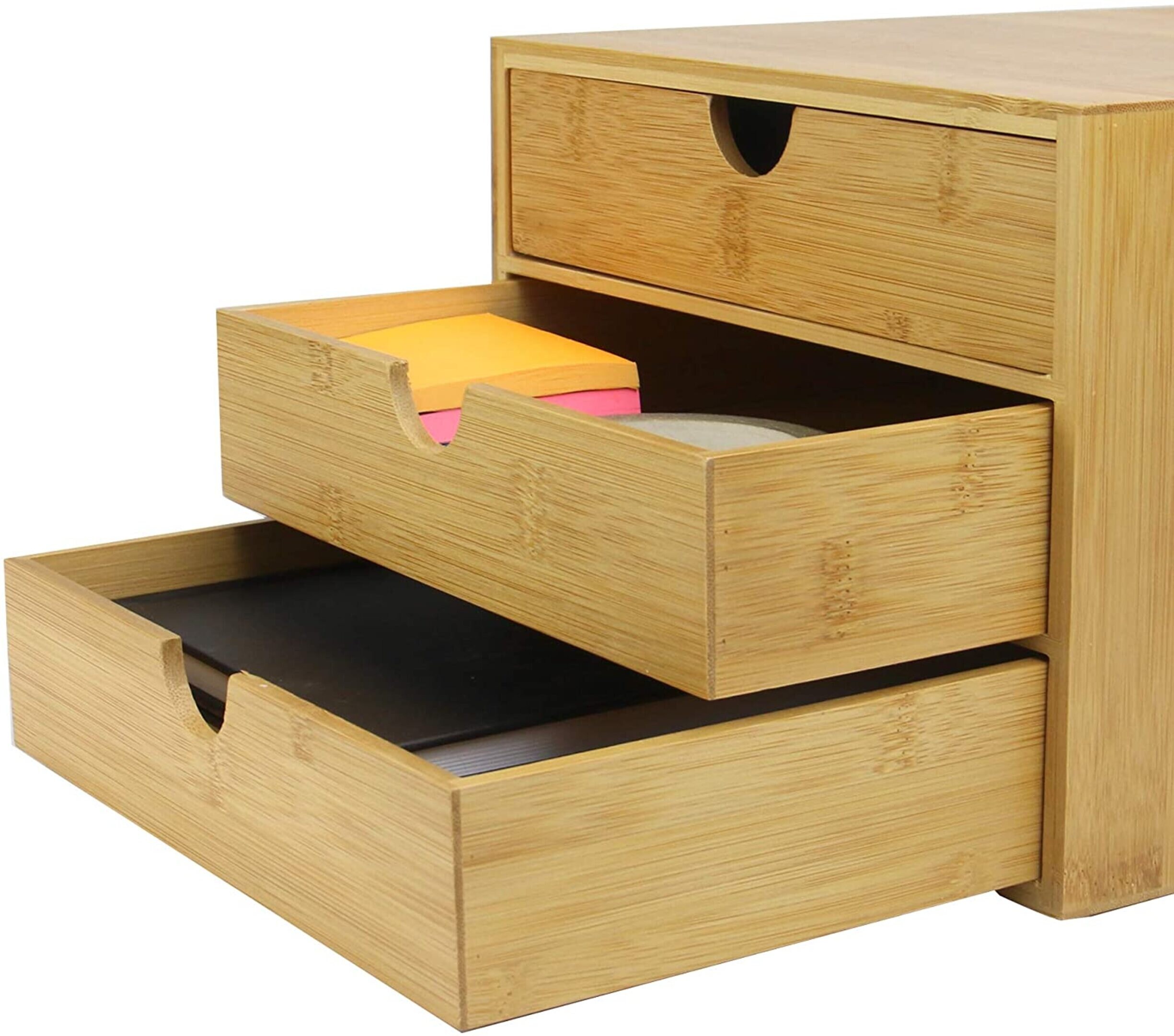 Bamboo Desk Top 3 Drawers Bamboo Organiser Stationary Etsy