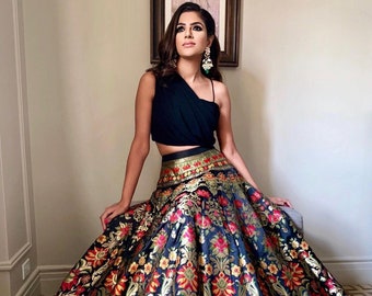 Crop Top Ready Made Lehenga, Bridesmaids Cocktail Festival Skirt Top, Indian Wedding Lehenga Top, Custom Stitch Ready To Wear