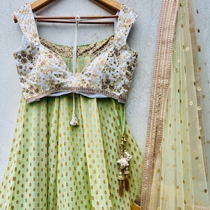 Mint Green Lehenga Set: Banarasi Silk Indian Wedding Outfit