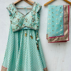 Mint Green Lehenga Set: Banarasi Silk Indian Wedding Outfit