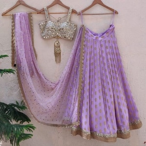 Lavender and mirror bustier lehenga set, hand WorK Outfits, Bridesmaids Special Collection, Made To Measure Indian Pakistani Lengha Choli