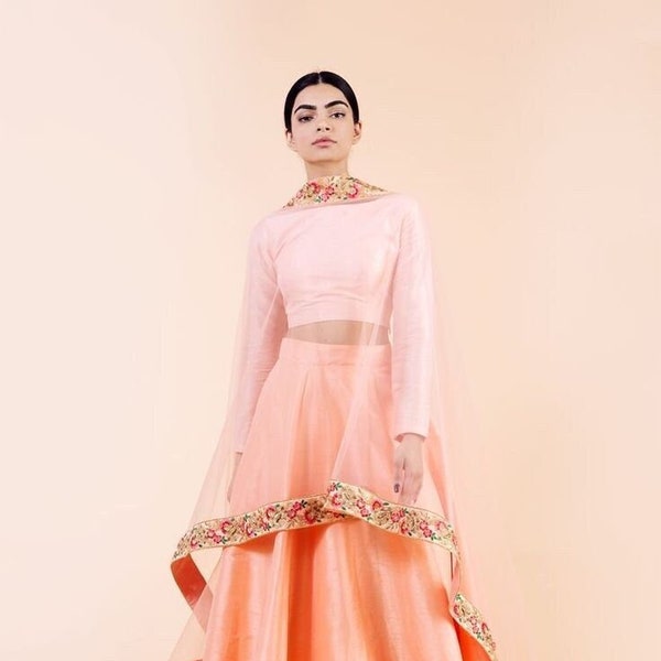 Rose And Peach quartz lehenga set, with Net Dupatta, Designer Made Wedding & Party wear Custom made Lehenga, Bridesmaid Lehenga, Cocktail