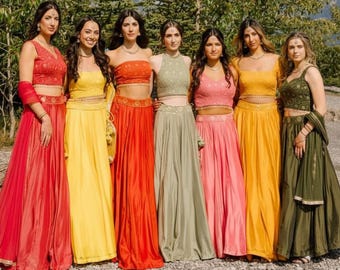 Bridesmaid Silk Lehenga Choli Set - Customizable Indian Wedding Outfit