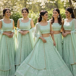 Mintgroene georgette designer lehenga choli voor dames of meisjes, klaar om lehenga-rok te dragen, aanpasbare Indiaanse lehenga choli