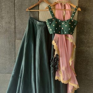Deep Green Raw Silk Lehenga Set: Sequins & Zardosi Indian Wedding Outfit