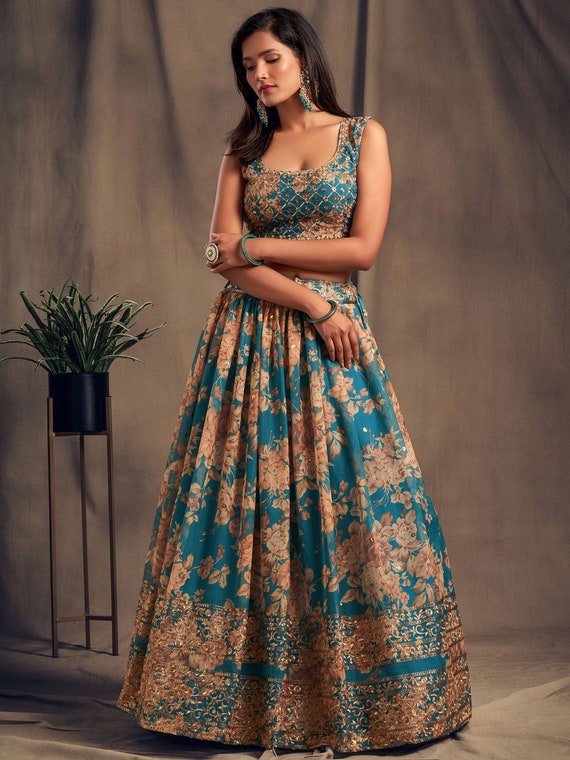 Sabyasachi Teal Blue Lehenga Choli for 