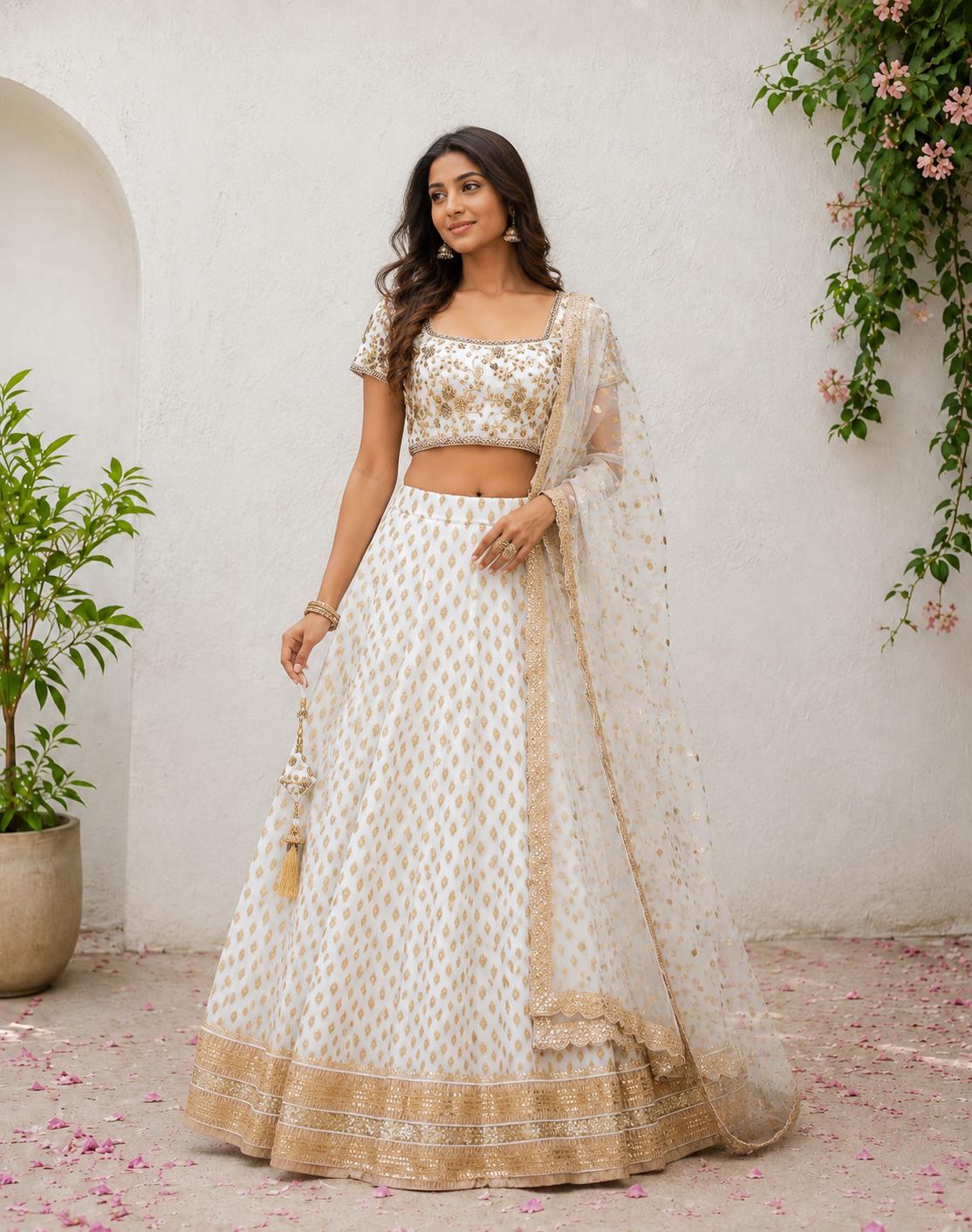 Ivory Gold Mother-Daughter Lehenga Choli, Indian Wedding Outfit, Matching Family Set, Bridesmaid Dress, Wedding Guest Wear