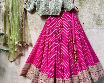 Fuchsia and Olive Lehenga Set, Cocktail Wedding Bridesmaids Reception Indian Suit Made To Measure Outfits Fancy Lehenga, Cocktail Outfits