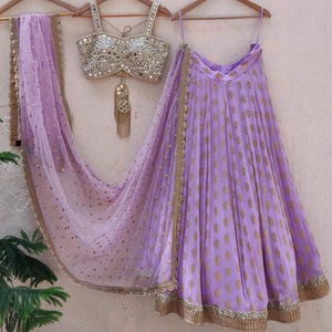 Lavender and mirror bustier lehenga set, hand WorK Outfits, Bridesmaids Special Collection, Made To Measure Indian Pakistani Lengha Choli