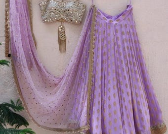 Lavender and mirror bustier lehenga set, hand WorK Outfits, Bridesmaids Special Collection, Made To Measure Indian Pakistani Lengha Choli