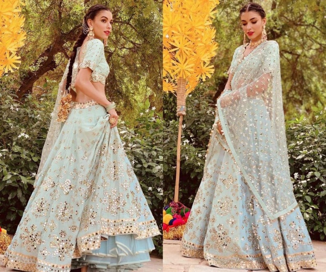 Light Blue Designer Bridesmaids Wedding Lehenga Choli