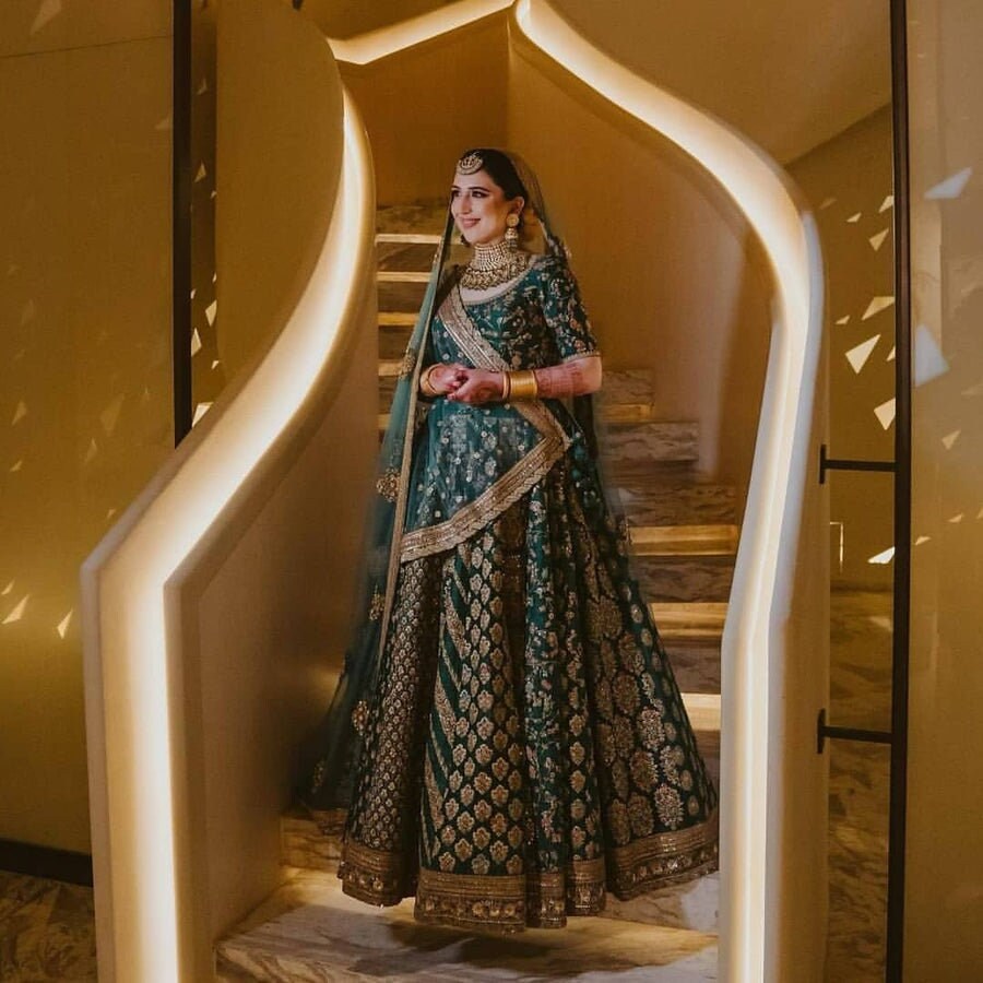 Mahendi Green Silk Handmade Bridal Lehenga For Royal Wedding – FOURMATCHING