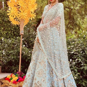 Sky Blue Designer Bridesmaids Wedding Lehenga Choli